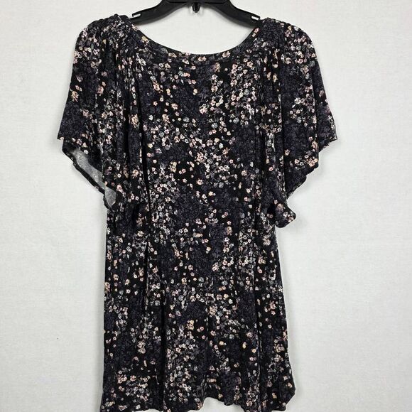 Maurices XXXL Black Floral Flutter Sleeve Top - Picture 4 of 6